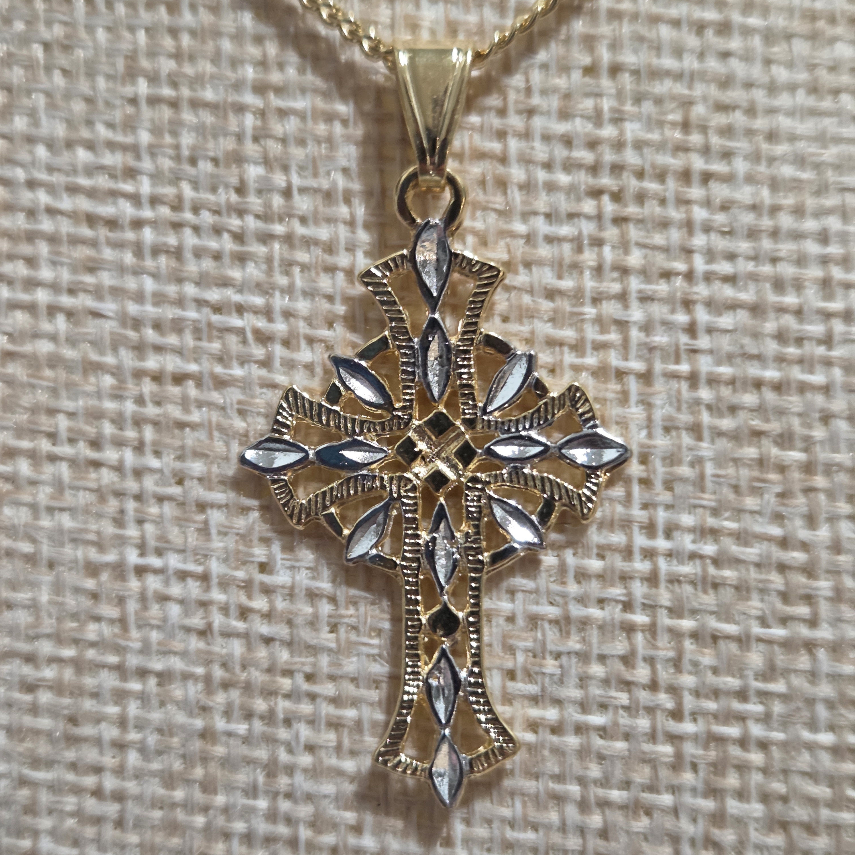 Elegant Gold And Silver Cross Pendant Necklace 24$